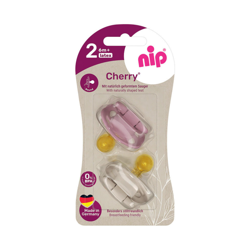 NIP CHERRY šidítko kaučuk, velikost 2 (6m+),2ks,red/brown