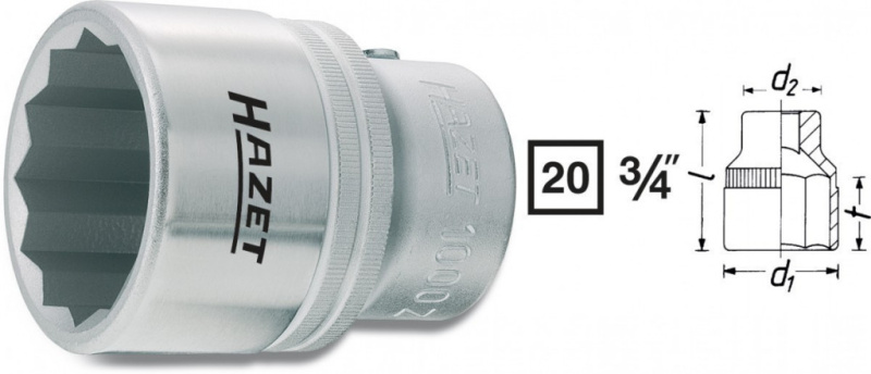 Vnitřní nástrčný klíč 3/4" dvanácithranný 38mm HAZET 1000Z-38 - HA001644
