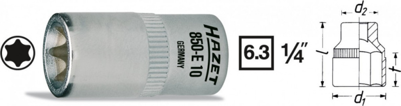 Vnitřní nástrčný klíč 1/4" TORX® E10 HAZET 850-E10 - HA036615