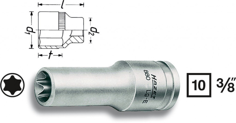 Vnitřní nástrčný klíč 3/8" TORX® E10 HAZET 880LG-E10 - HA053087