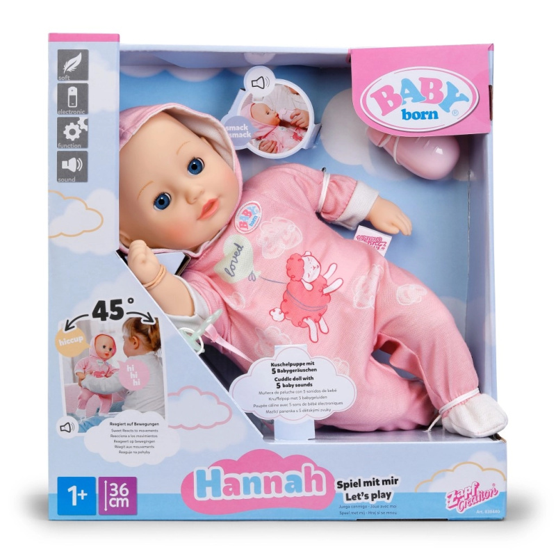 Baby Born Hannah – pojď si hrát, panenka 36 cm s lahvičkou a dudlíkem