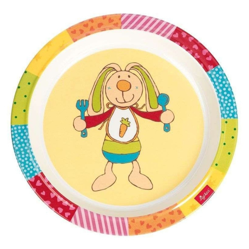 SIGIKID Melamin baby talířek Rainbow Rabbit zajíc se silikonem 21,5 cm