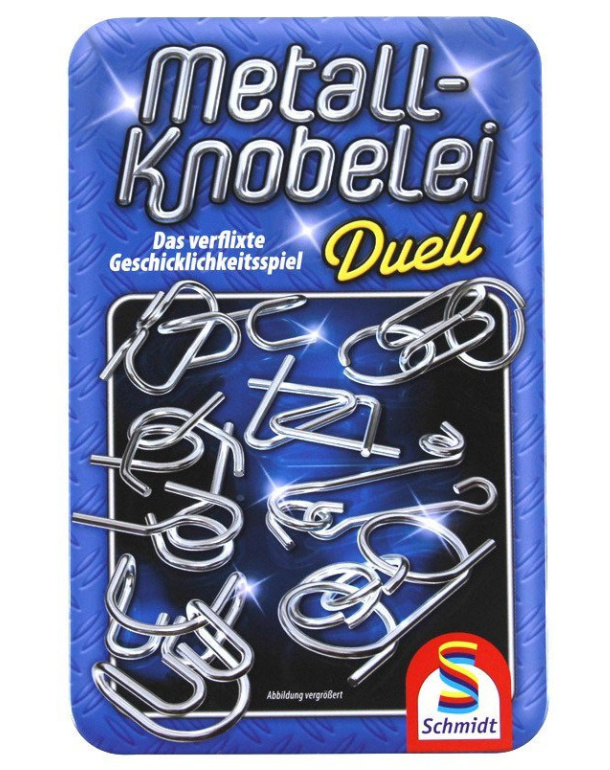 SCHMIDT Sada kovových hlavolamů Duell v plechové krabičce