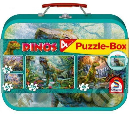 SCHMIDT Puzzle Dinosauři 4v1 v plechovém kufříku (60,60,100,100 dílků)
