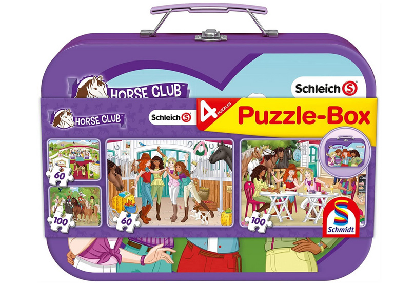 SCHMIDT Schleich: Horse Club 4v1 v plechovém kufříku 60,60,100,100 dílků
