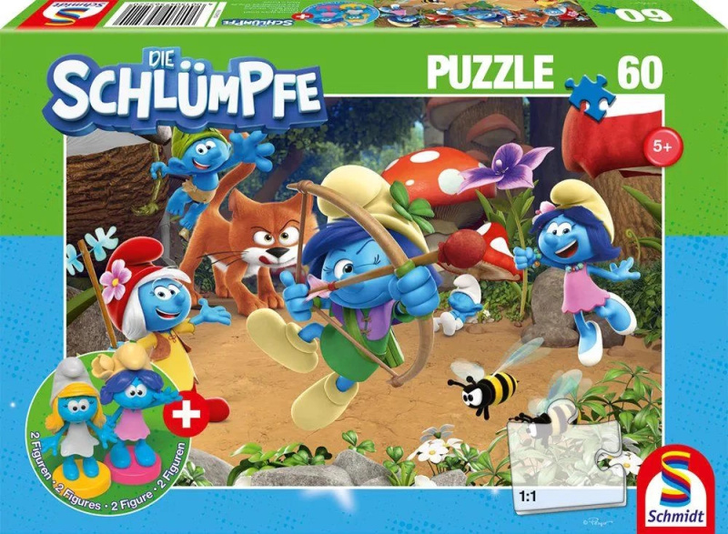 Azrael ve Šmoulí vesnici – puzzle 60 dílků s doplňkem (2 figurky)
