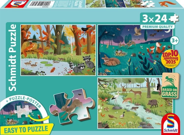 Schmidt puzzle Lesní a luční zvířata 3×24 dílků