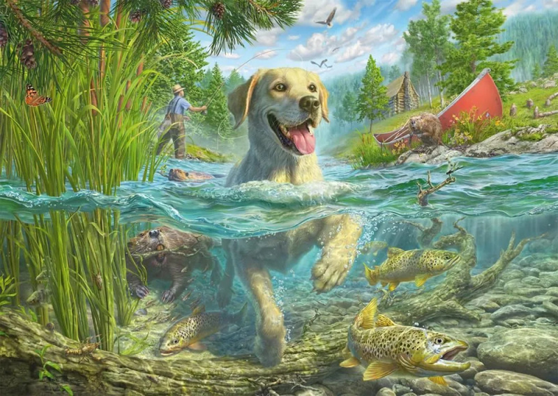Puzzle labrador na rybách 1000 dílků