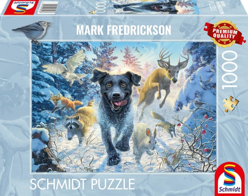 Puzzle Černý labrador ve sněhu 1000 dílků
