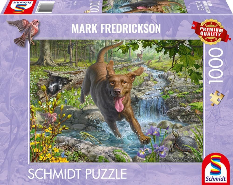 Puzzle zlatý retrívr v jarní přírodě 1000 dílků