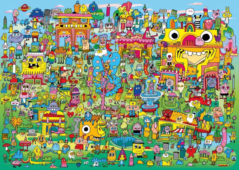 Puzzle 1000 dílků Vesnička plná Doodlí od Jon Burgermann