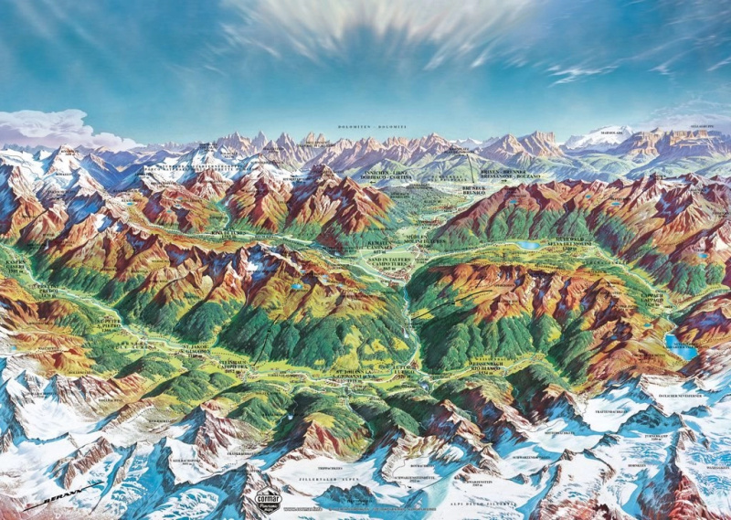 Puzzle mapa Alpy: Horský svět 2000 dílků