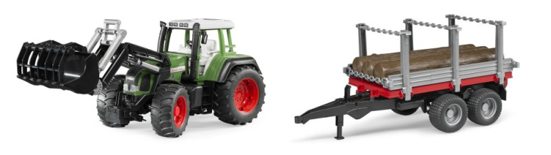Bruder 1163 Traktor Fendt Vario 926 s nakladačem a přívěsem na klády