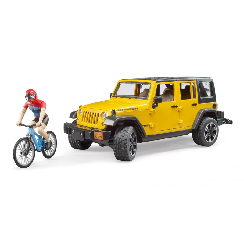 Bruder Jeep Wrangler Rubicon s cyklistou a kolem