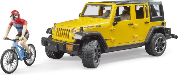 Bruder Jeep Wrangler Rubicon s cyklistou a kolem