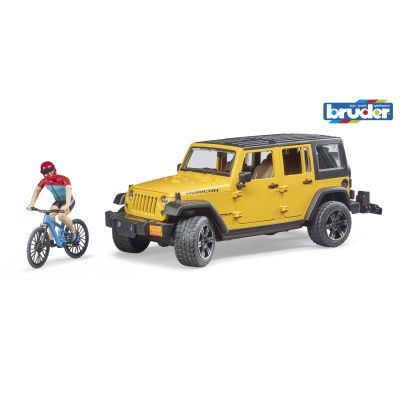 Bruder Jeep Wrangler Rubicon s cyklistou a kolem