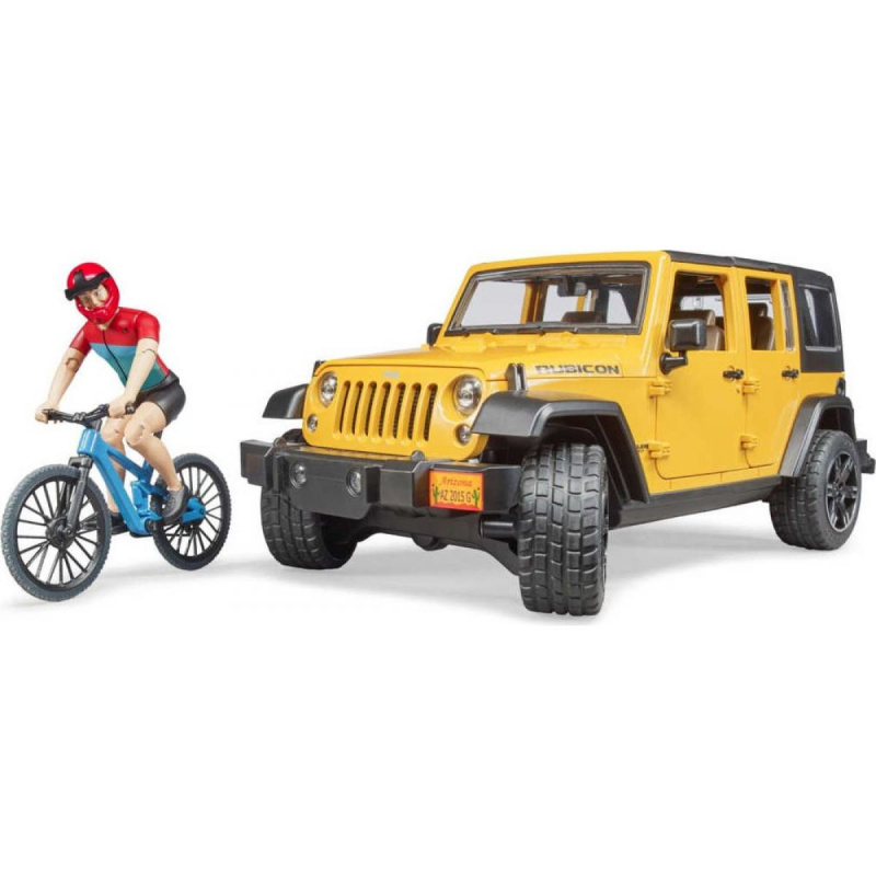 Bruder Jeep Wrangler Rubicon s cyklistou a kolem