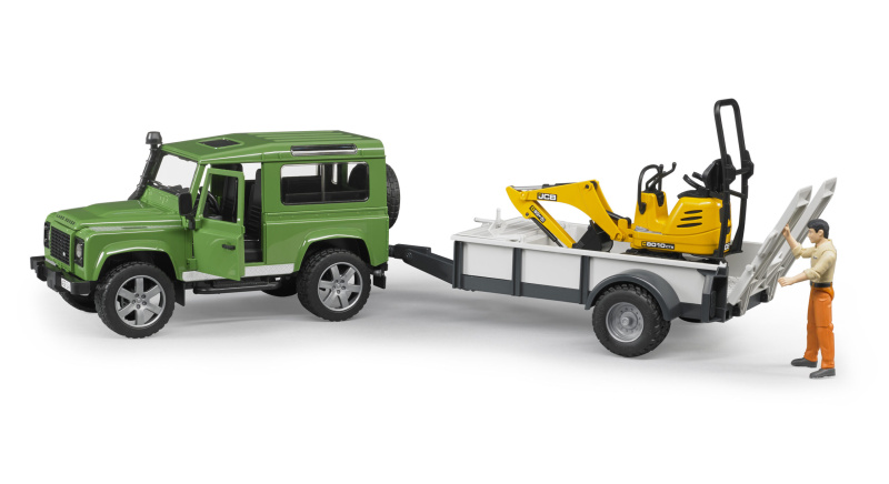 Bruder LAND ROVER + přepravník, mikrobagr JCB