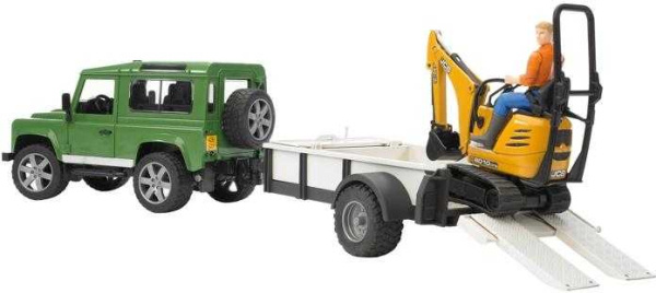 Bruder LAND ROVER + přepravník, mikrobagr JCB