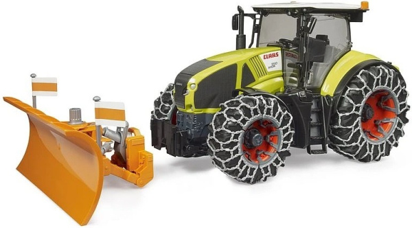 Bruder 03018 Claas Axion 950 se sněhovými řetězy a radlicí