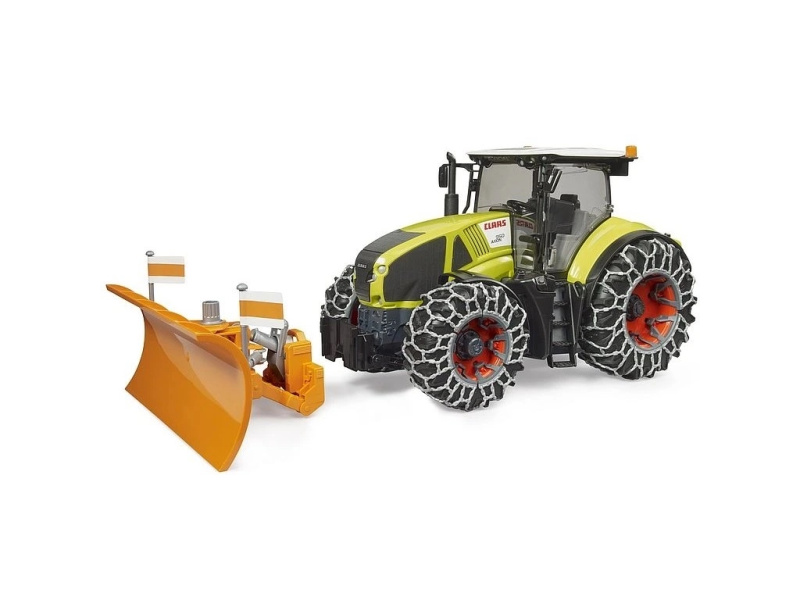 Bruder 03018 Claas Axion 950 se sněhovými řetězy a radlicí