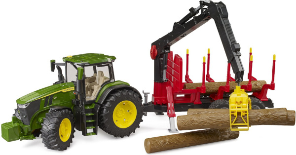 Bruder Traktor John Deere 7R 350 se zadním přívěsem a 4 kládami