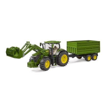 Bruder Traktor John Deere 7R 350 s čelním nakladačem a tandemovým přepravním přívěsem