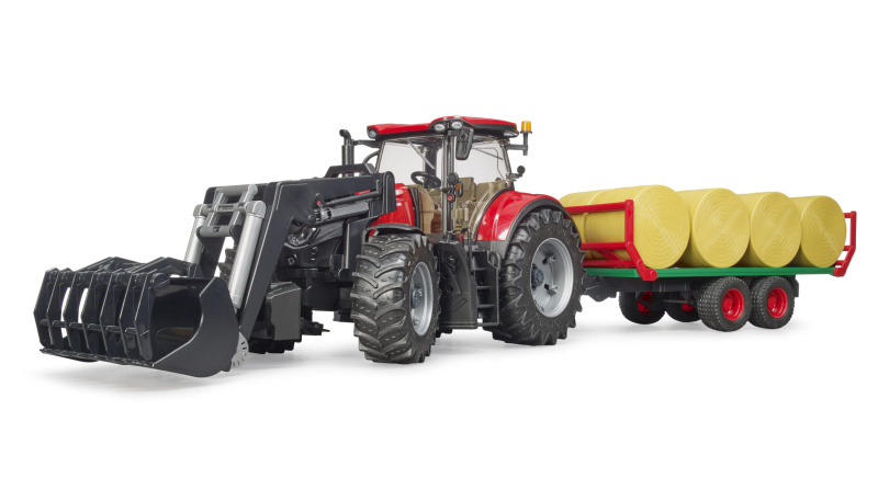 Bruder Traktor Case IH Optum 300 CVX s čelním nakladačem a přepravníkem na balíky
