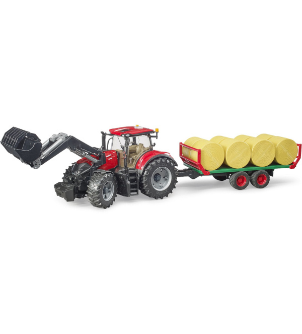 Bruder Traktor Case IH Optum 300 CVX s čelním nakladačem a přepravníkem na balíky