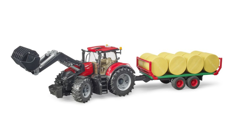 Bruder Traktor Case IH Optum 300 CVX s čelním nakladačem a přepravníkem na balíky