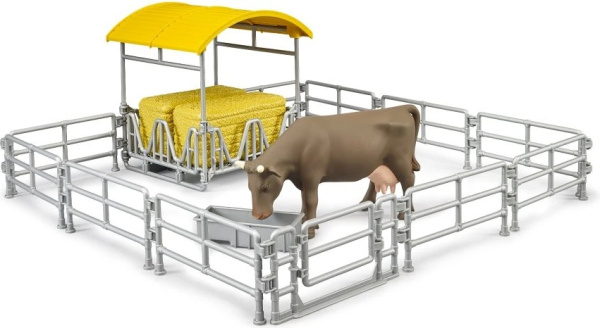 Bruder 62612 Stojan na seno s plotem, žlabem a krávou