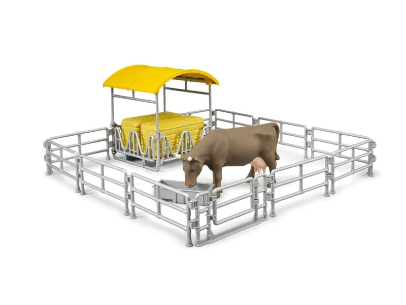 Bruder 62612 Stojan na seno s plotem, žlabem a krávou