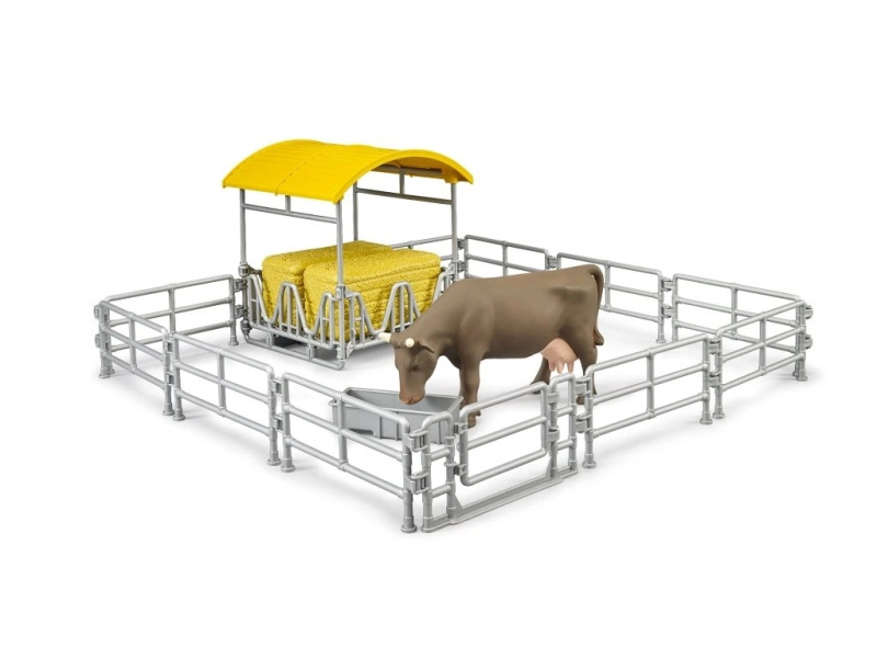 Bruder 62612 Stojan na seno s plotem, žlabem a krávou