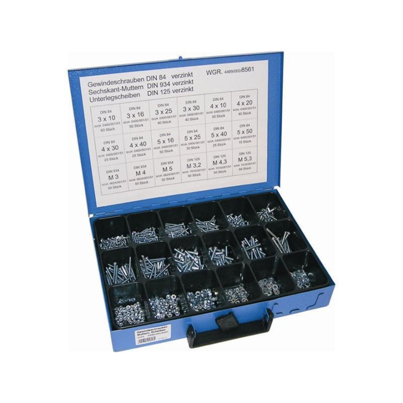 Dresselhaus Šrouby s válcovou hlavou DIN 84, 6hranné matice DIN 934 a podložky DIN 125, sada 750 ks