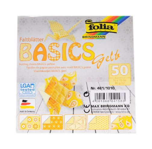 Origami papír Basics 80 g/m2 - 20 × 20 cm, 50 archů - žlutý
