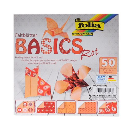 Origami papír Basics 80 g/m2 - 15 × 15 cm, 50 archů - červený