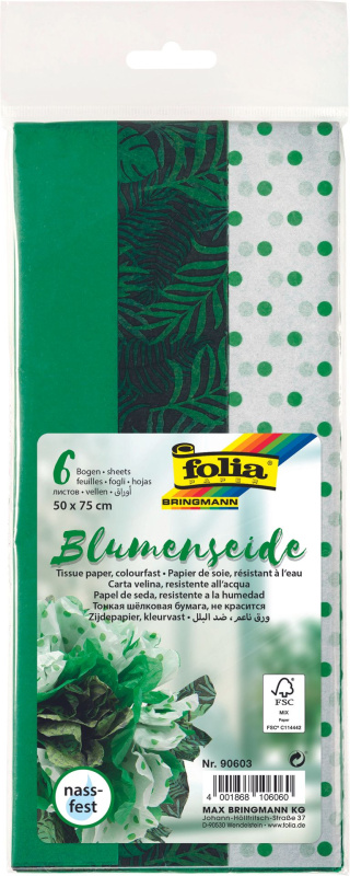 Folia hedvábný papír - zelený mix, 17 g/m2