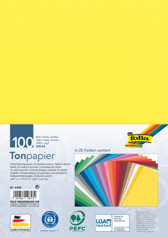 Folia Barevné papíry A4 130 g -  25 barev, 100 kusů
