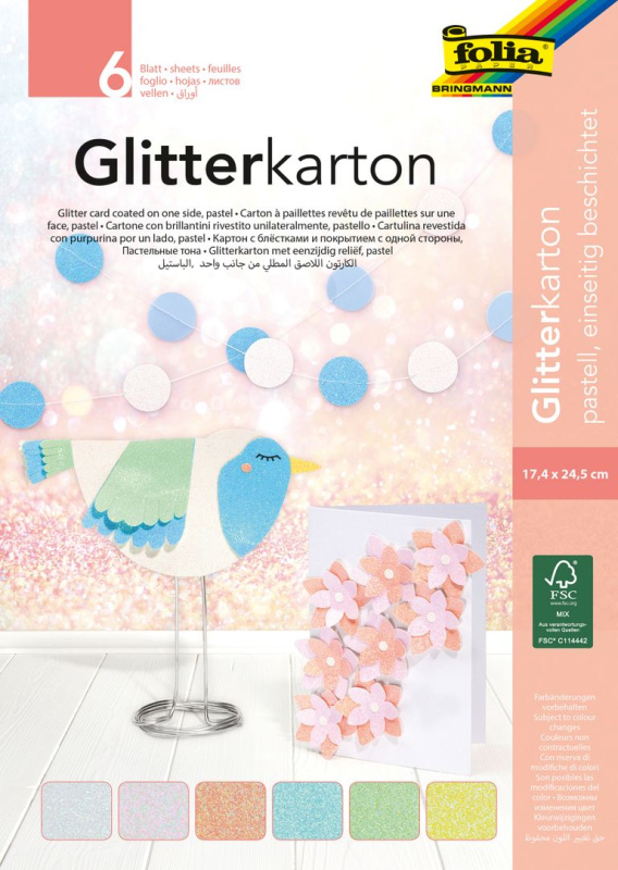 Folia Karton se třpytkami - 6 listů - pastelové barvy