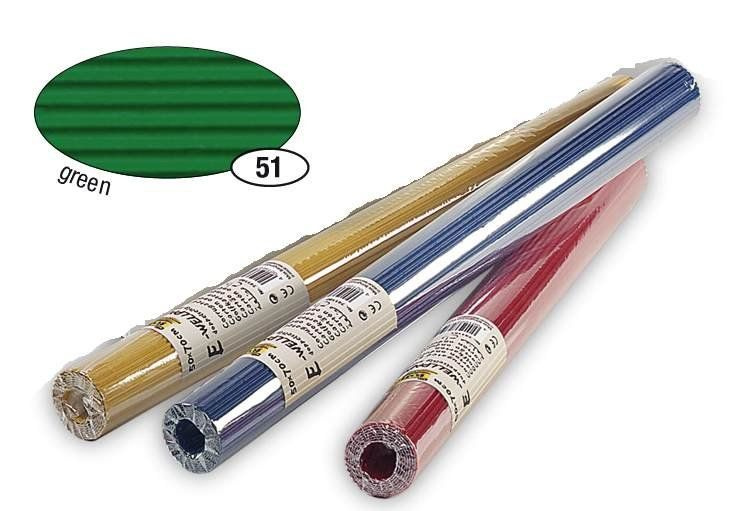 Vlnitý papír, role 50 × 70 cm - barva zelená