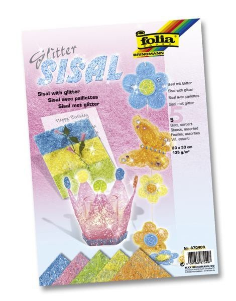 Sisalový papír se třpytkami - mix 5 ks 23 × 33 cm