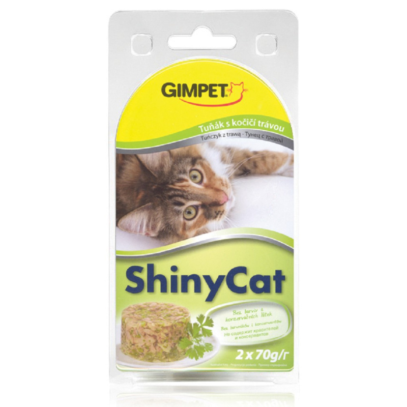 Gimpet kočka konz. ShinyCat tuňak/koc.tráv 2x70g
