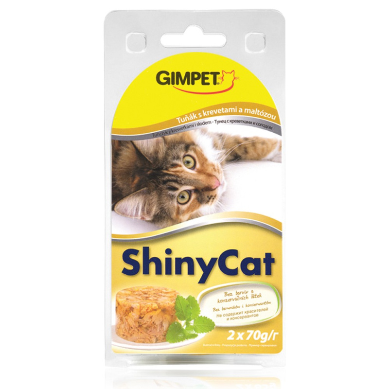 Lahodná masová kapsička ShinyCat tuňák+krevety+maltóza (2x70g) 090606