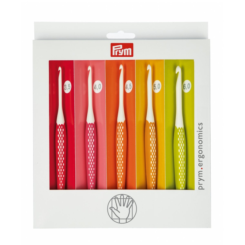 Háčky na háčkování ergonomické plastové PRYM ERGO, sada 5 velikostí (3,5 - 6 mm)