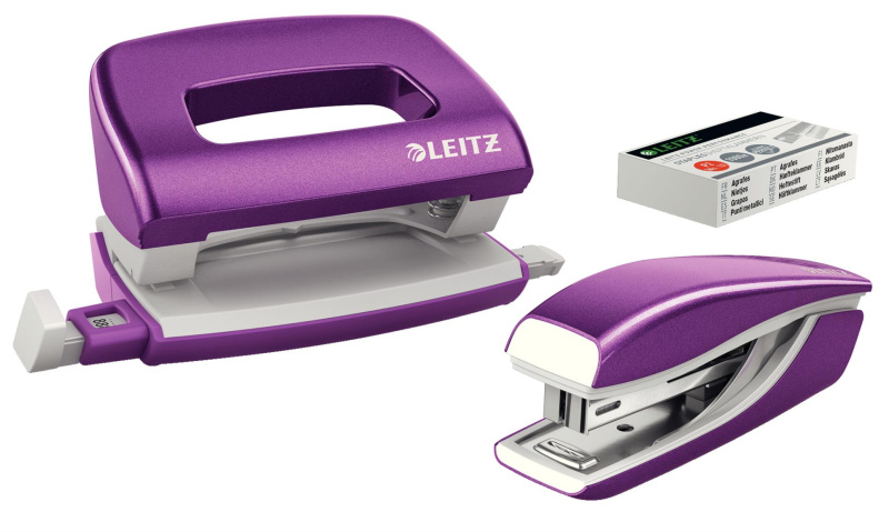 Děrovačka a sešívačka LEITZ WOW NeXXt - mini, purpurová