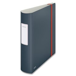 Pákový pořadač Leitz Cosy 180° - A4, celoplastový, šíře hřbetu 8,2 cm, šedý