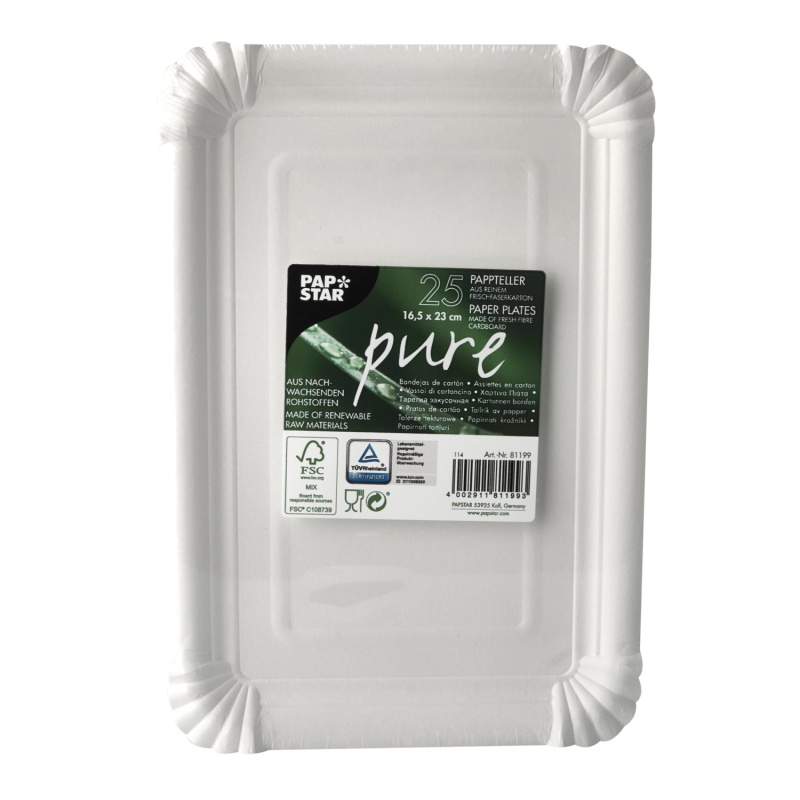 Papstar Tácky papírové bílé 16,5 x 23 cm, 25 ks