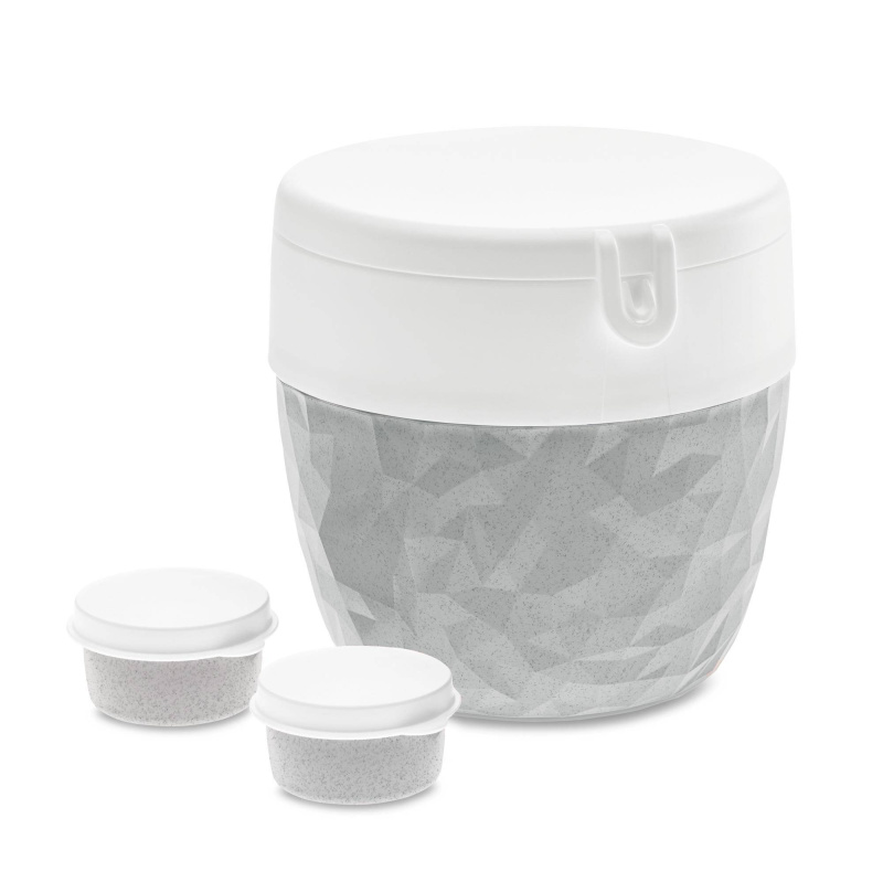 Svačinový box na salát a omáčku BENTOBOX M, 3dílný, KOZIOL šedá