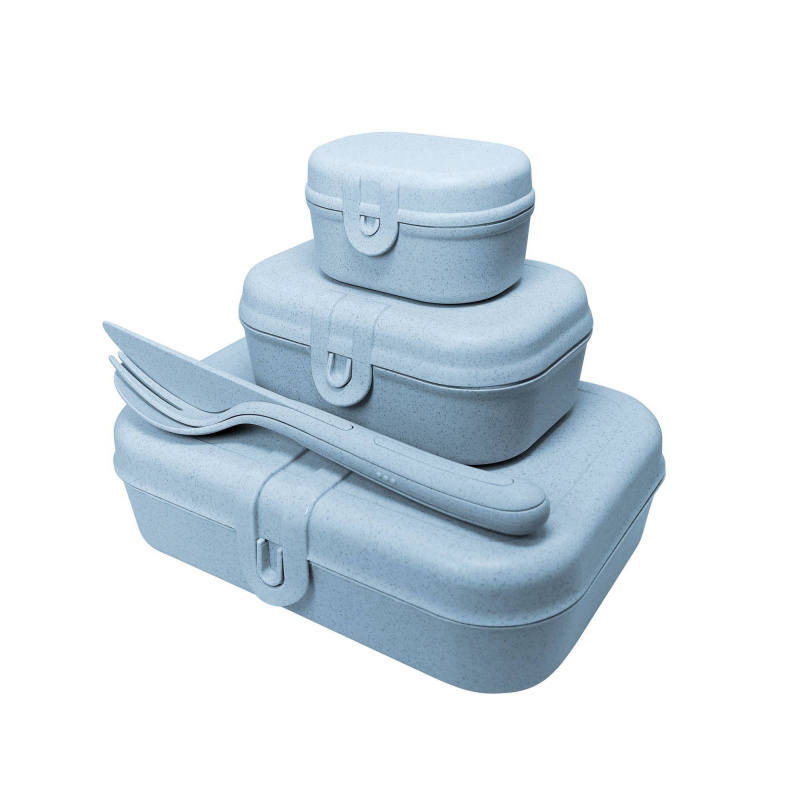 Lunchbox PASCAL READY MINI, sada 3 nádob a příbory, KOZIOL modrý