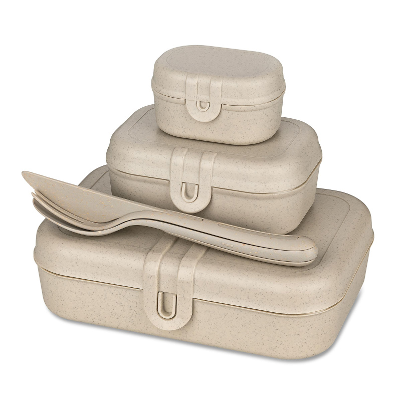 Lunchbox PASCAL READY MINI, sada 3 nádob a příbory, KOZIOL béžová